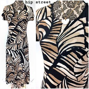 ATTITUDE SS Stretch Leaf Print Tee Shirt Maxi Dress XSP